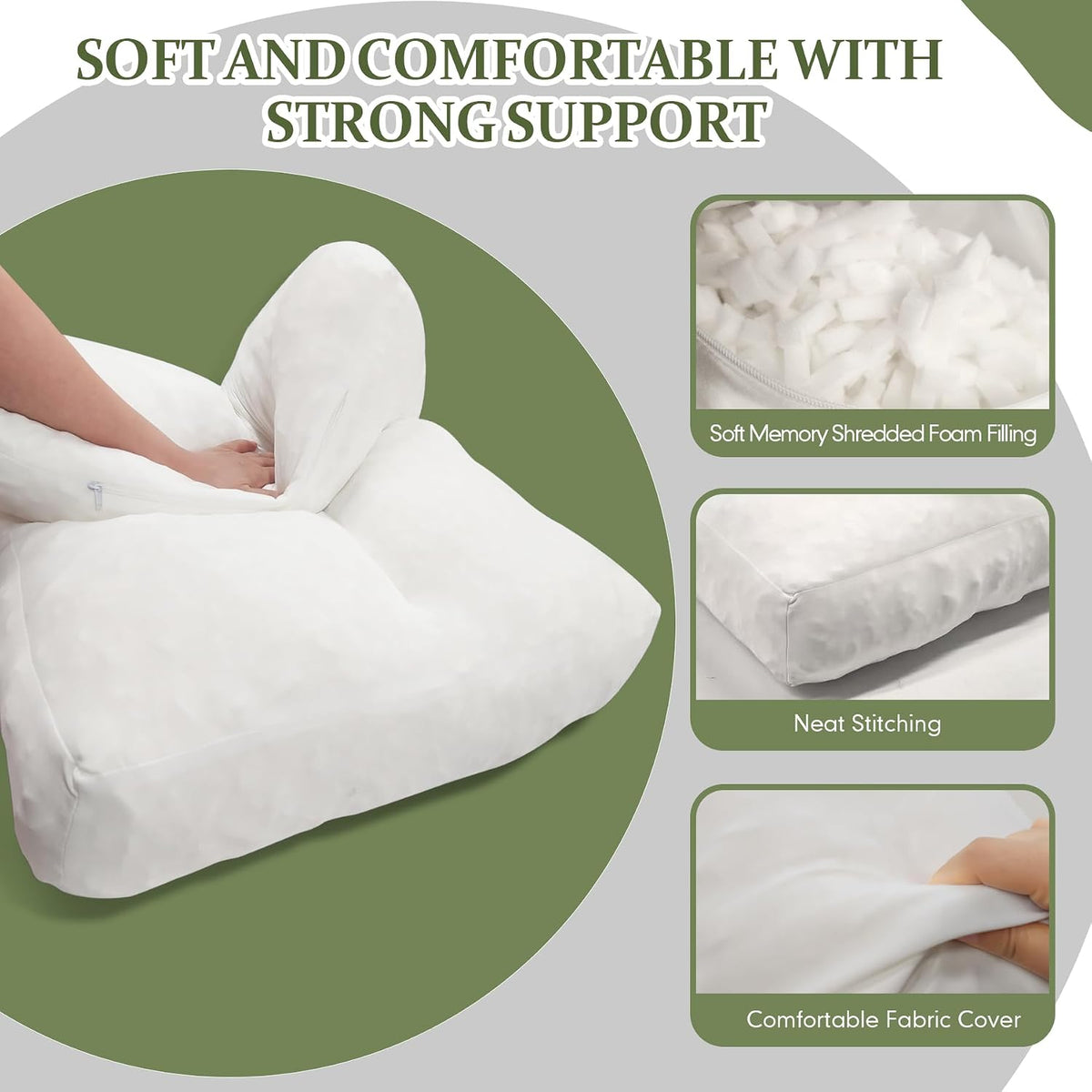 JZHLLA Shredded Foam Sofa Back Cushions Replacement Fluffy Memory Sponge Couch Pillow with Quilted Design 26x18x5 Inch Lumbar Support Pillow for Sofa Bed Floor
