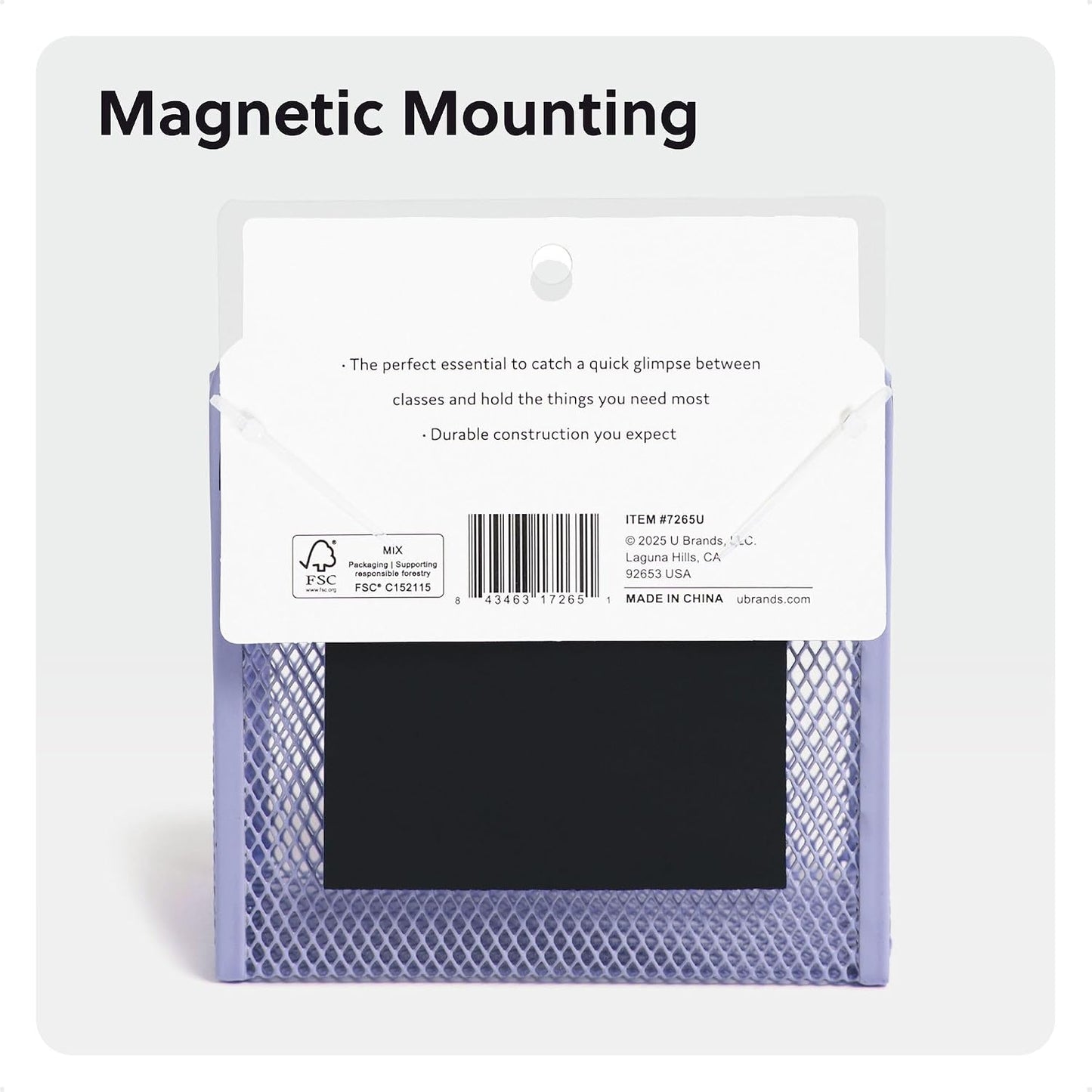 U Brands Magnetic Locker Cup with Mirror, Magnetic Pencil Holder, Purple