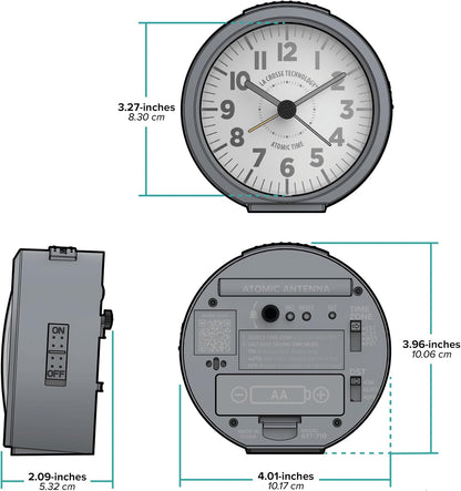 La Crosse Technology 617-710B-INT 4-Inch Round Black Atomic Analog Alarm Clock