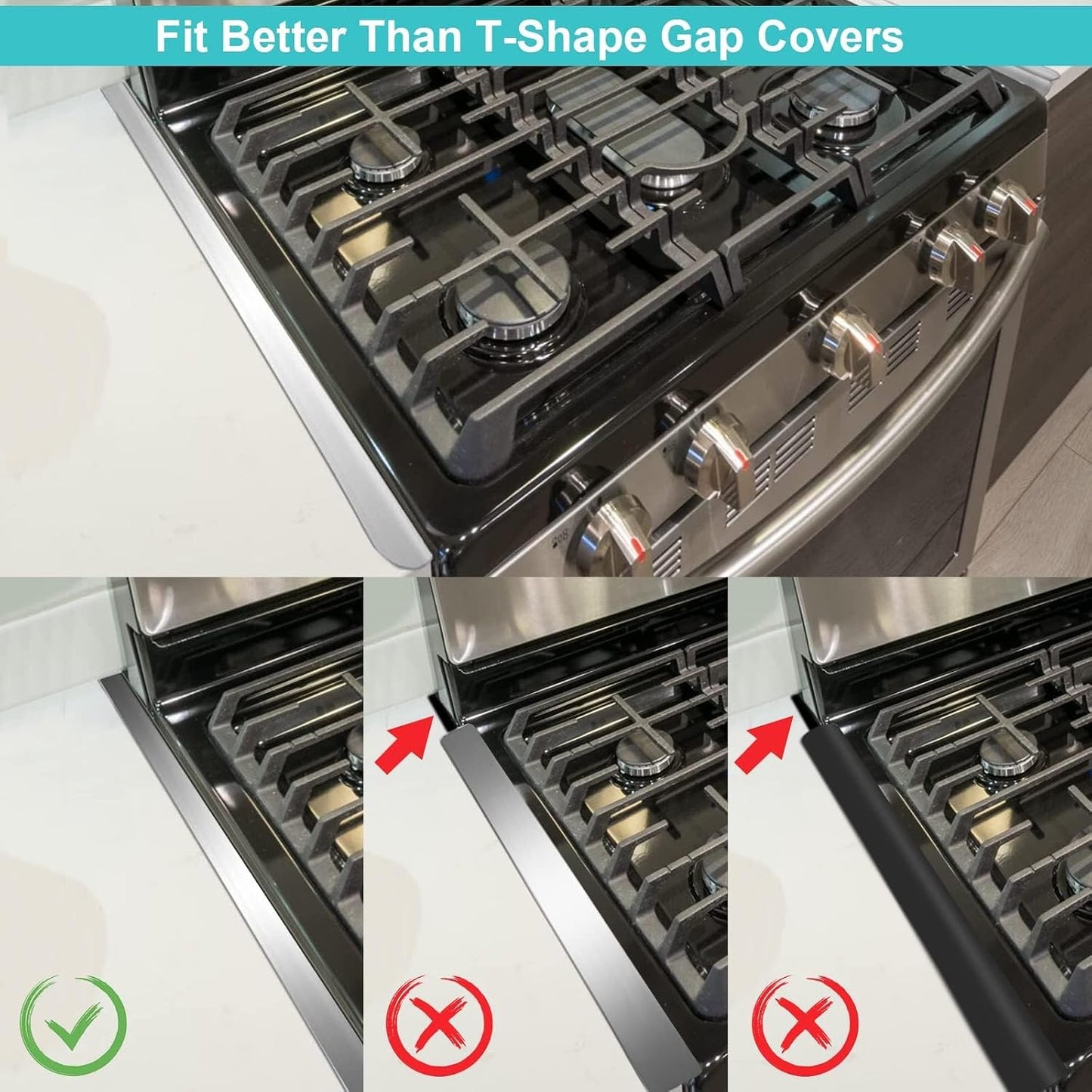 Stove Cover, Stove Guard, Stainless Steel Stove Gap Covers, Heat Resistant & Easy to Clean Stove Counter Gap Cover, Kitchen Stove Counter Gap Cover Eliminates Gap Between Counter & Appliances (2 pcs)