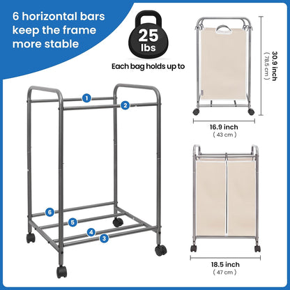 STORAGE MANIAC 3 Section Laundry Sorter, 35.6 Gal (135 L) Laundry Hamper Cart with Heavy Duty Rolling Lockable Wheels and Removable Bags, Clothes Organizer Basket Separator Hamper, Gray
