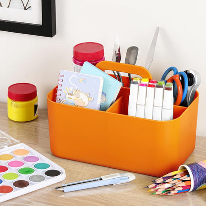 Multiuse Caddy Organizer with Handle, Portable Divided Plastic Tote Bin - Art Craft, Stationary Pen Marker Crayons, Makeup Hair Supplies Storage - Bathroom, Classroom, Dorm, Office, Desk Holder - Grey
