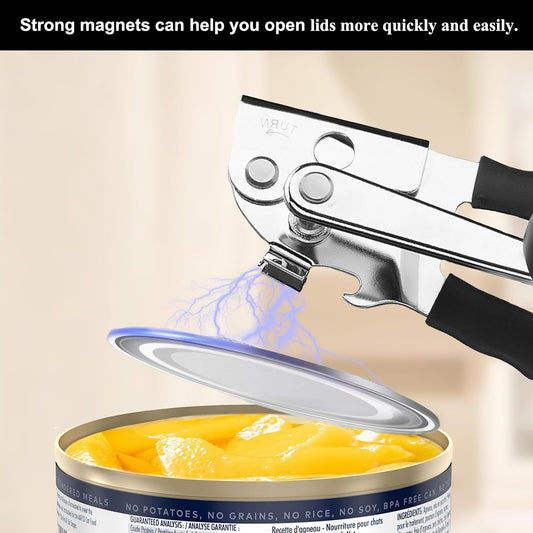 Commercial Can Opener, Heavy Duty Can Opener Manual with Magnet | Ergonomic Can Opener with 360 rotating Knob, Smooth Edge Side Cut, Effortless Handheld Tool for Seniors, Large Cans, Kitchens