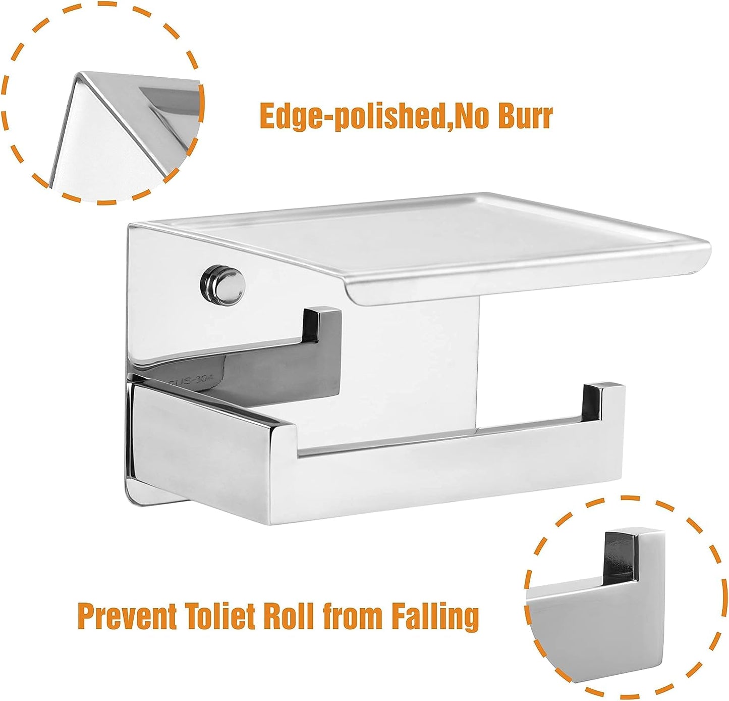 HITSLAM Toilet Paper Holder Matte Black, Adhesive Wall Mount, No Rotation | Heavy Duty Metal | anti rotation slot | vertical or horizontal setup |rustproof matte black finish|Bathroom Tissue Dispenser