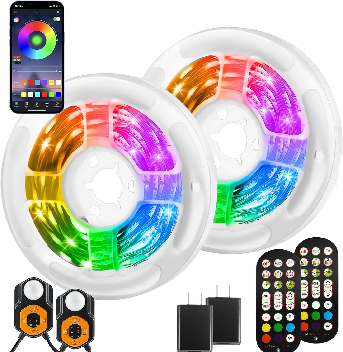 Motion Sensor LED Light Strip 19.68ft Under Bed Lights, RGB 3 Mode Motion Activated Bed Light with Music Sync and Timer, Dimmable Color Changing LED Lights Father Day Gifts