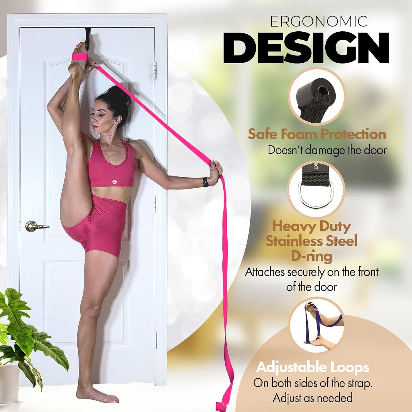 Pilates Stretching Strap with Door Anchor for Flexibility Training | Improve Leg Flexibility, Core Stability and Posture Alignment - Ideal for Pilates, Stretching, Mobility and Home Workouts