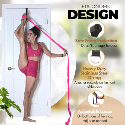 Pilates Stretching Strap with Door Anchor for Flexibility Training | Improve Leg Flexibility, Core Stability and Posture Alignment - Ideal for Pilates, Stretching, Mobility and Home Workouts