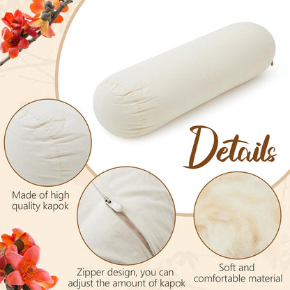 Leinuosen Organic Kapok Orthopedic Roll Pillow 16"x6" – Neck, Back, Knee & Leg Support Bolster – Cervical & Lumbar Roll for Pain Relief, Spinal Alignment – Natural Filling, Adjustable for Bed & Travel