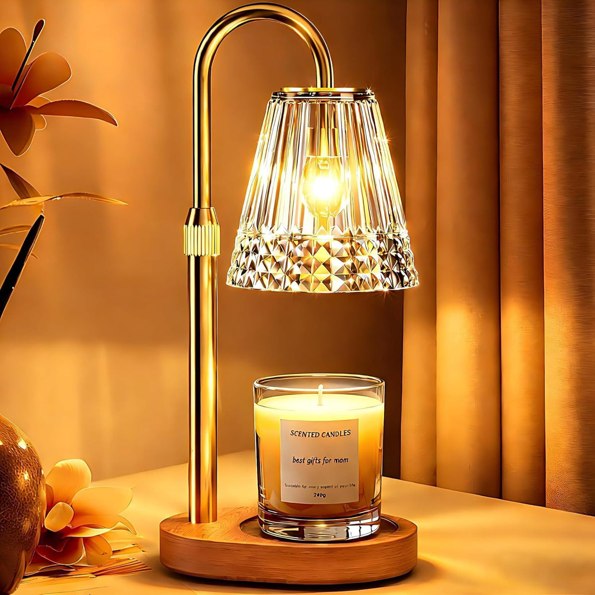TATAANTY Candle Warmer Lamp with Timer & Dimmer, Adjustable Height for Jar Candles, Wood Base, Home Decor