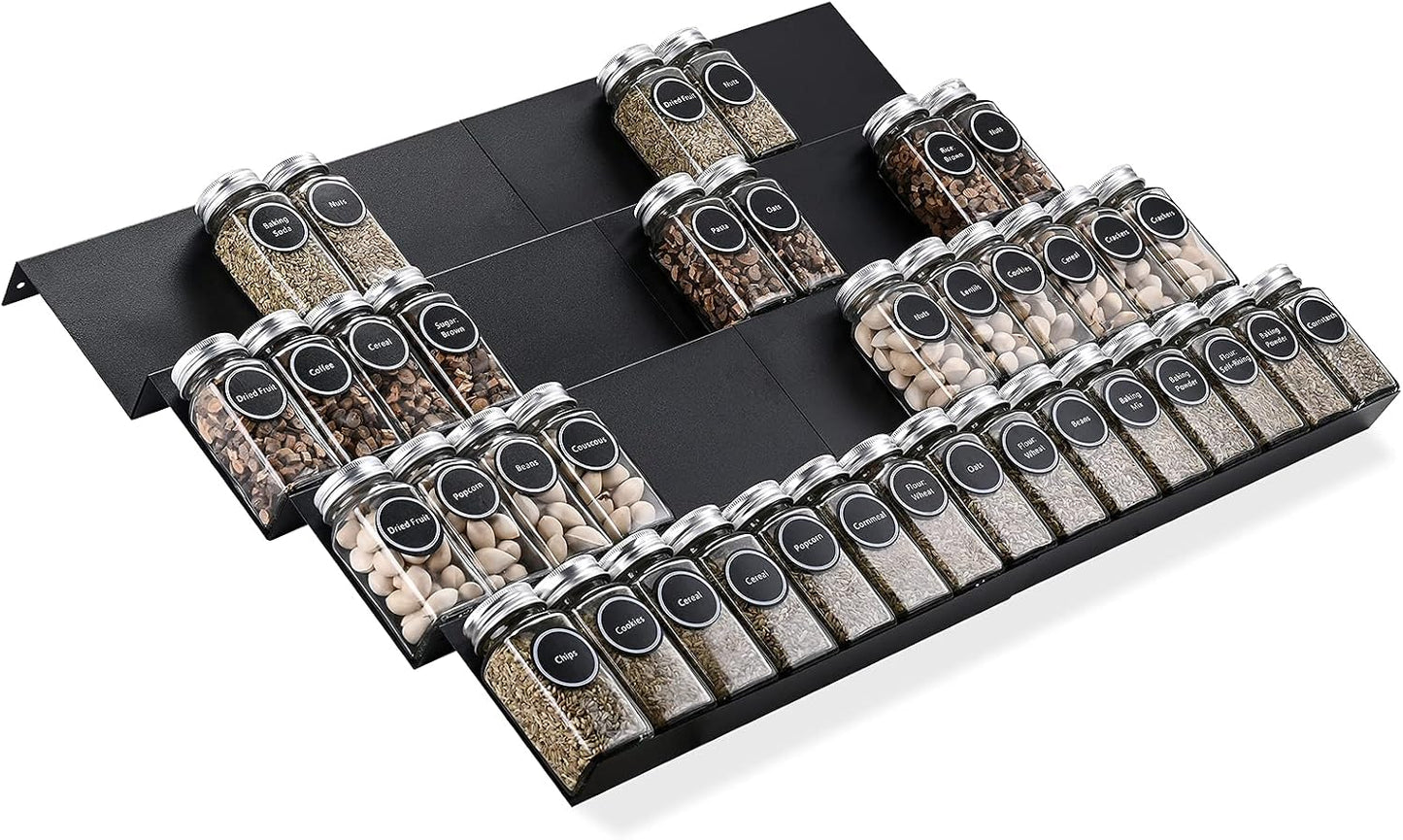 Bamboo Spice Rack Tray - Spice Drawer Organizer for Kitchen Cabinets Storage and Organization (Jars Not Included, 8 Individual Pieces, Not Adjustable)