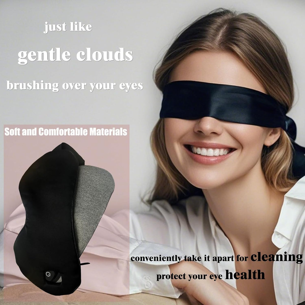 Silk Cordless Heated Eye Mask for Dry Eyes, Light Blocking Warm Eye Compress, Improved Sleep, with 3 Heat Settings, Washable Heating Pad for Migraine, Travel, Rechargeable, Men Women
