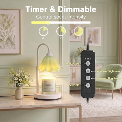 Candle Warmer Lamp with Timer, Modern Farmhouse Candle Warmer for jar Candles, Electric Wax Warmer, Includes 2 Bulbs, Housewarming, Birthday Gift for Women, Mom - White Pleated