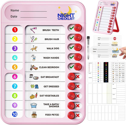Chore Chart for Kids ADHD Tools to Do List Checklist Magnetic Planning Board with Sliders, Visual Schedule Board with Dry Erase Sheets, Sticker, Marker, Routine Chart for Kids - Pink