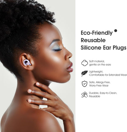 Noise Cancelling Ear Plugs for Sleeping, Reusable Silicone Ear Plugs for Noise Reduction, Soft Hearing Protection with 8 Ear Tips for Concerts, Work, Shooting, and Travel(Rose)