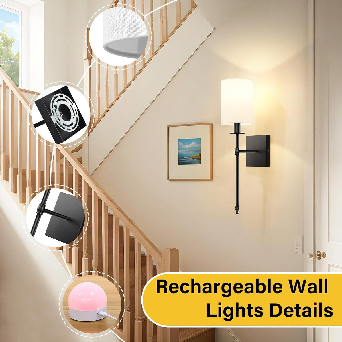 Battery Operated Wall Sconces Set of 2, Rechargeable Sconces with Remote