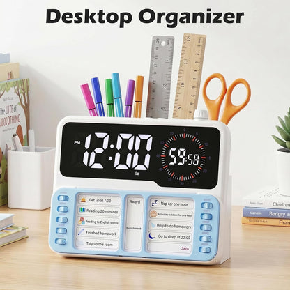Visual Timer for Kids/Adults, ADHD Tools for Kids with Visual Schedule, 6-in-1 Time Timer with Alarm/Countdown/Digital Clock/Chore Chart, Smart Autism/ADHD Task Timer for Home Classroom - Pink