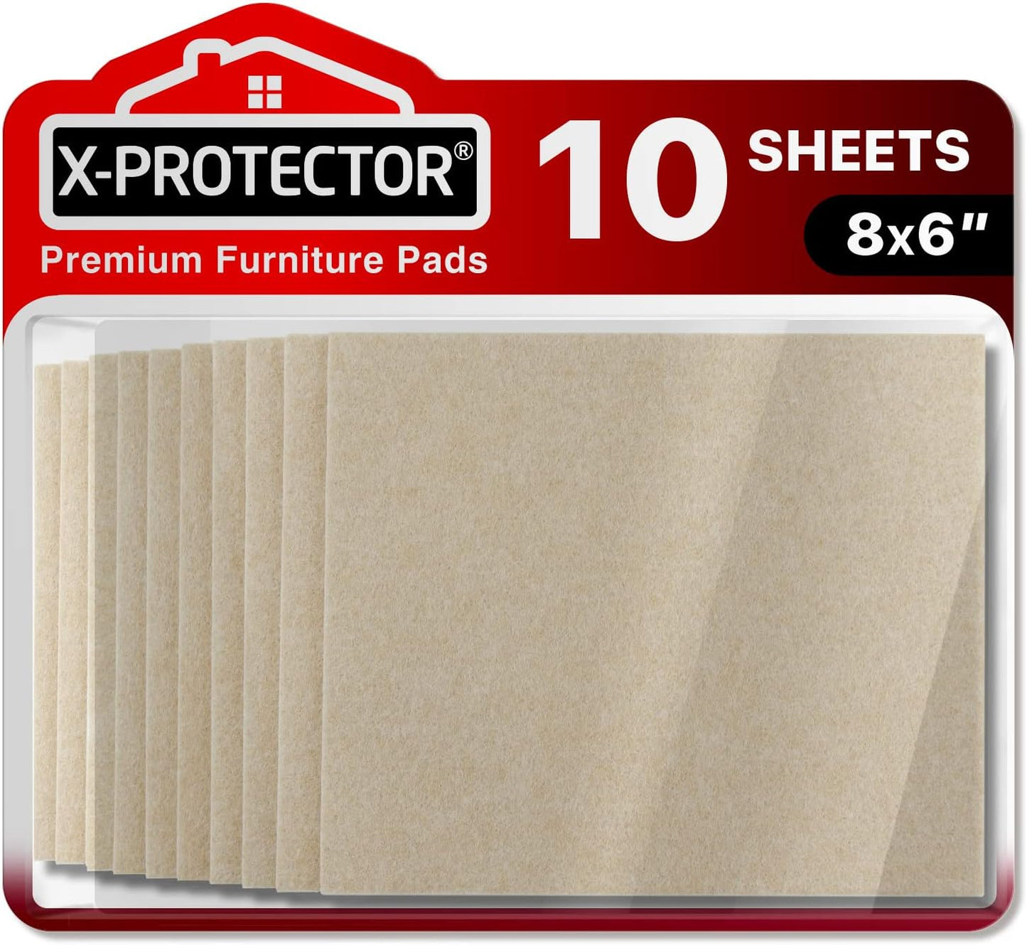 Felt Furniture Pads X-PROTECTOR 10 PCS - Premium 8” x 6” x 1/5” Heavy Duty | Beige Felt Sheets! Cut Large Furniture Pads to The Size You Need - The Best Felt Floor Protectors for Any Hard Floor!