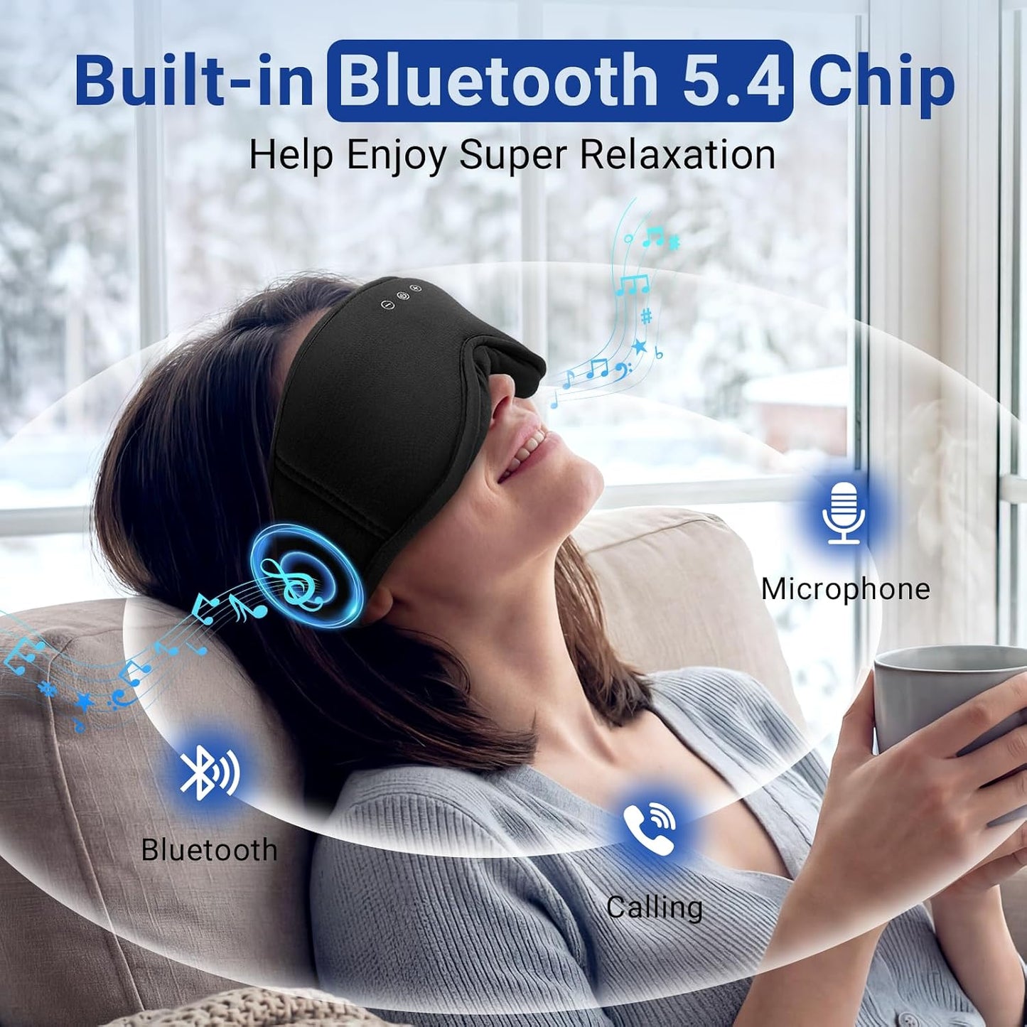 Sleep mask Headphones,100% Blackout 3D Zero Eye Pressure Bluetooth Sleep mask Breathable Eye mask with Bluetooth Headphones Sleep Headphones for Side Sleepers, 14H Playtime&Bluetooth 5.4 Black