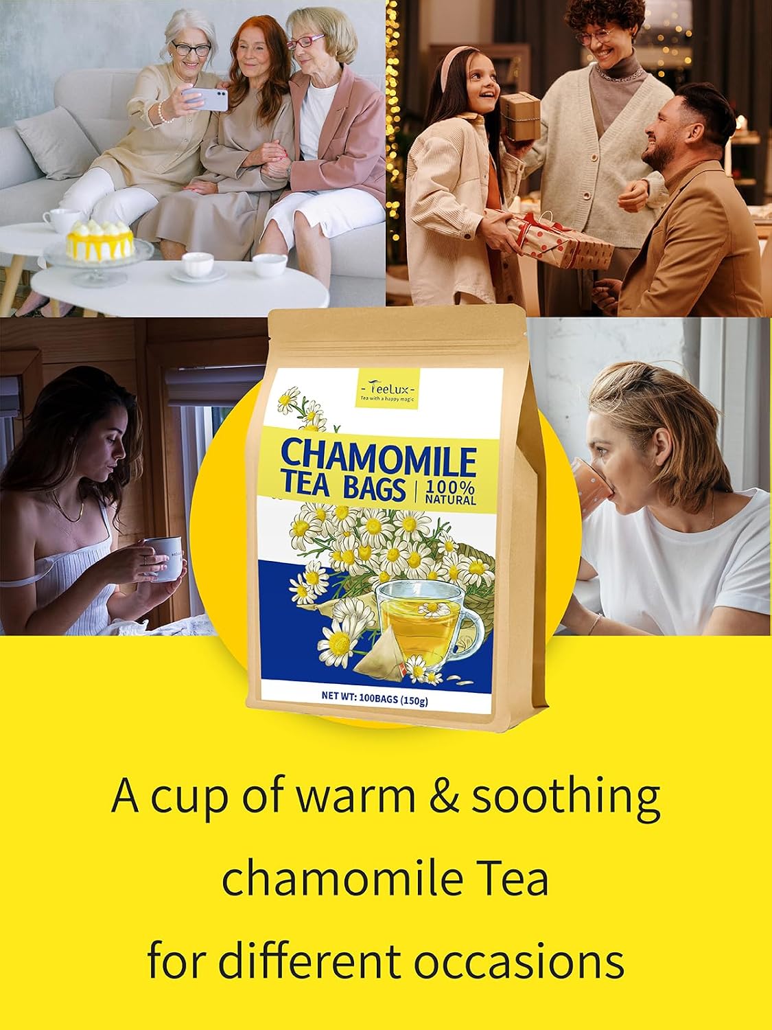 TeeLux Dandelion Leaf & Root Tea Bags, Natural Roasted Dandelion Root with Fresh Dandelion Leaf Herbal Tea, Caffeine Free, 100 Count