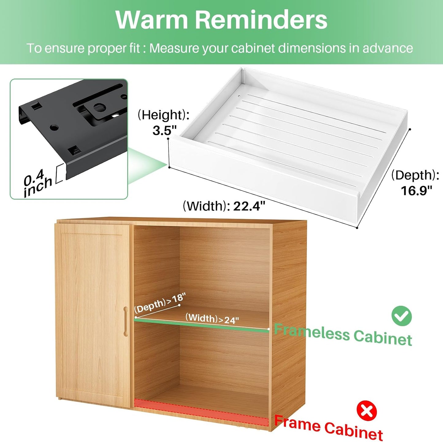 Pull out Cabinet Organizer, 21"Deep, Heavy Duty Full-Extension Slide out Drawers for Kitchen Cabinets with Nano Adhesive, Roll Out Shelf Sliding Cabinet for Pots, Bathroom, Pantry, Under Sink, White