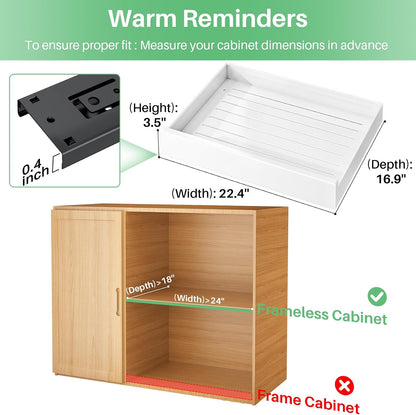 Pull out Cabinet Organizer, 21"Deep, Heavy Duty Full-Extension Slide out Drawers for Kitchen Cabinets with Nano Adhesive, Roll Out Shelf Sliding Cabinet for Pots, Bathroom, Pantry, Under Sink, White