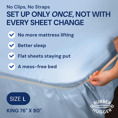 RUBBER HUGGER Elastic Fitted Sheet Straps - King 76x80, Anti-Slip | Rubber anti-slip sheet straps - secure corner grip - Use for king fitted sheets, keep sheets in place