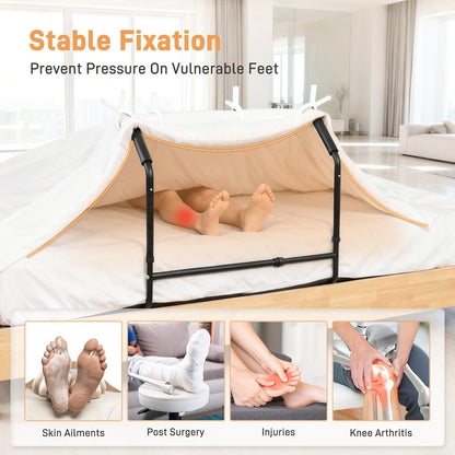 Blanket Lifter for Feet Under Mattress with 4 Clips–Extra-wide Foot Tent Keep Blankets Off Feet, Height Width Adjustable Bed Cradle Lift Bar Sheet Support for Enhanced Foot Toe Leg and Knee Comfort