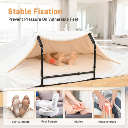 Blanket Lifter for Feet Under Mattress with 4 Clips–Extra-wide Foot Tent Keep Blankets Off Feet, Height Width Adjustable Bed Cradle Lift Bar Sheet Support for Enhanced Foot Toe Leg and Knee Comfort