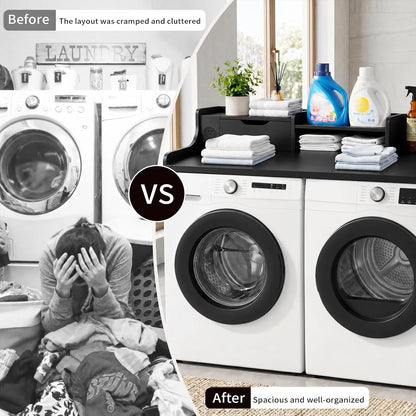Washer and Dryer Countertop with Power Outlet & Storage Drawer, 54 Inch Laundry Tabletop Over Washing Machine, Clothes Folding & Ironing Station, Laundry Room Organizer with Non-Slip Pads