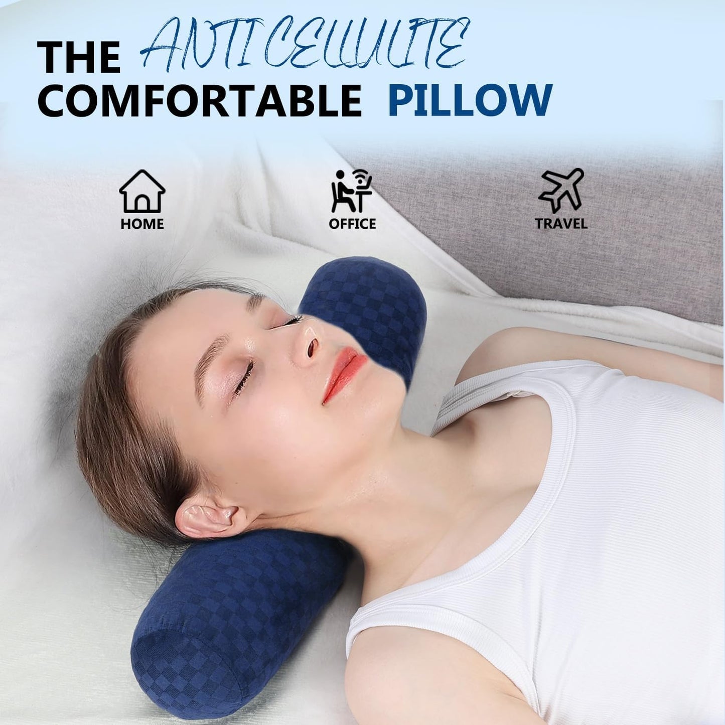 Neck Roll Pillow, Cervical Neck Pillow Bolster Pillow for Sleeping | Cotton neck roll, machine-washable cover, supports neck, legs, back & sleeping, slim bolster for bed & yoga
