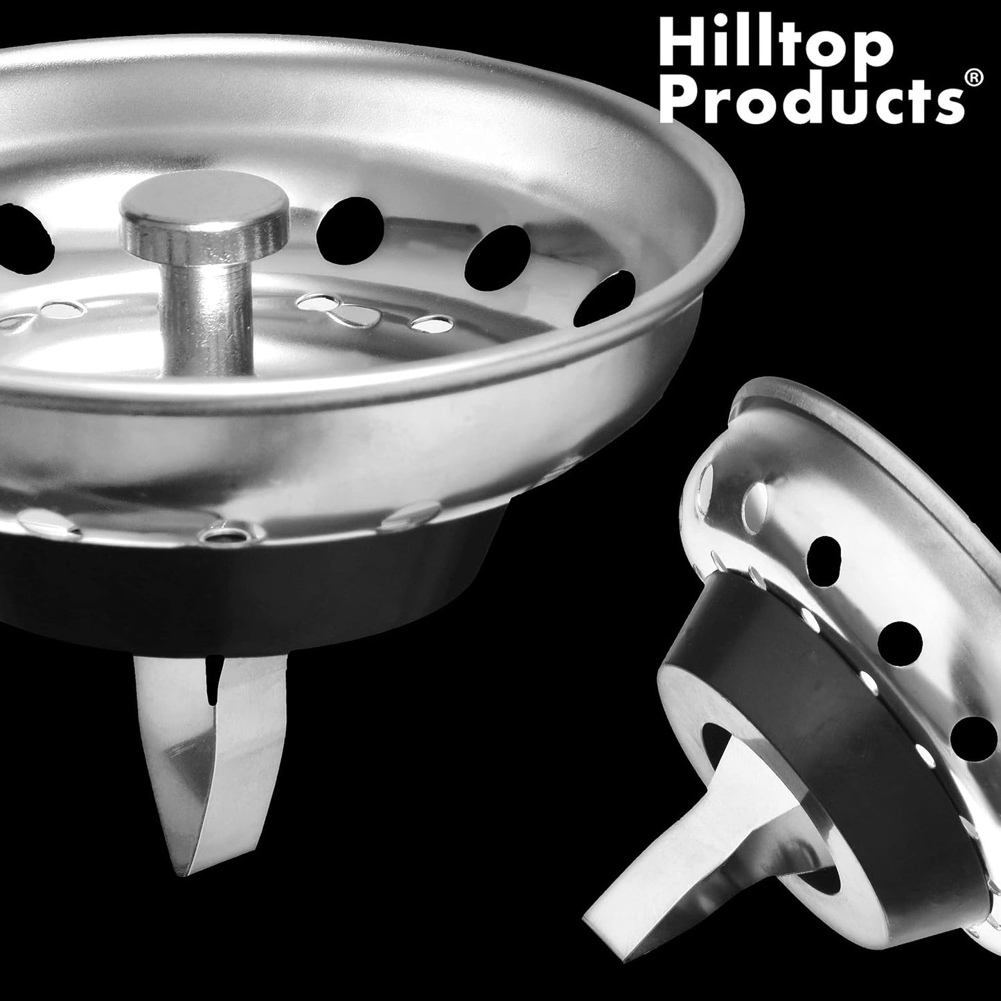 2 Pack Kitchen Sink Strainer and Stopper Combo Basket Replacement | For Standard 3-1/2 inch Drain, Spring Clip, Stainless Steel Basket and Rod, Rubber Stopper Bottom