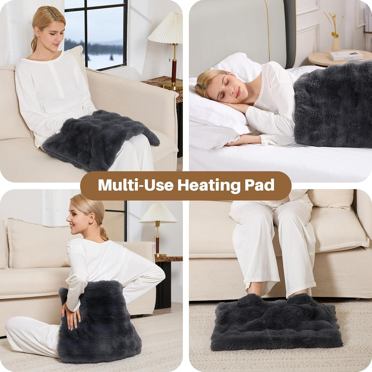Electric Foot Warmer, Luxury Faux Fur Heating Pad for Feet Pain Relief Cramp, Heated Foot Warmer for Under Desk & Bed with 3 Heat Settings & 2H Auto-Off, ETL Certified, 20x22 Inch, Dark Grey