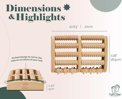 Wooden Foot Roller Massager for Plantar Fasciitis Relief - Arch-Shape Design for Neuropathy & Stress Relief - Durable & Portable Wooden Foot Massager roller - Includes Reflexology Chart