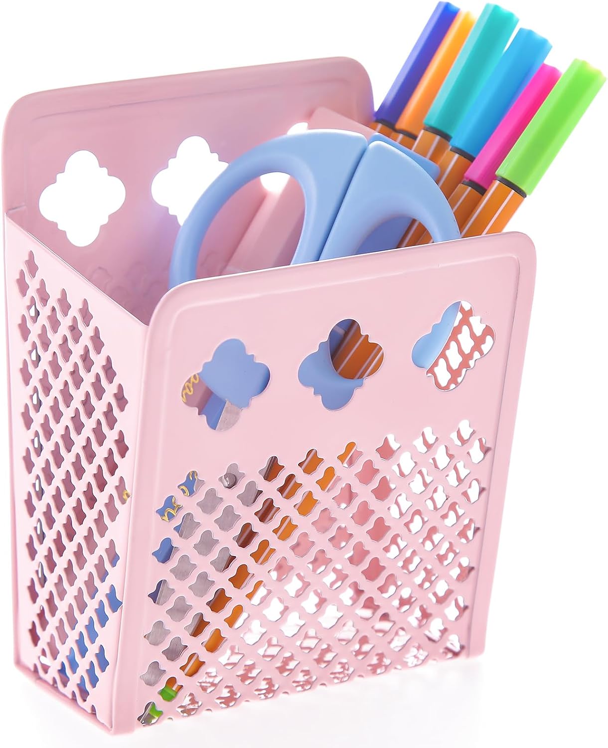 Magnetic Pen Holder, Mesh Metal Strong Magnet Dry Erase Marker Holder Pencil Organizer Small Items Basket for Refrigerator, Whiteboard, Locker Accessories-Pink, Pack of 1, Blush, New-Z008
