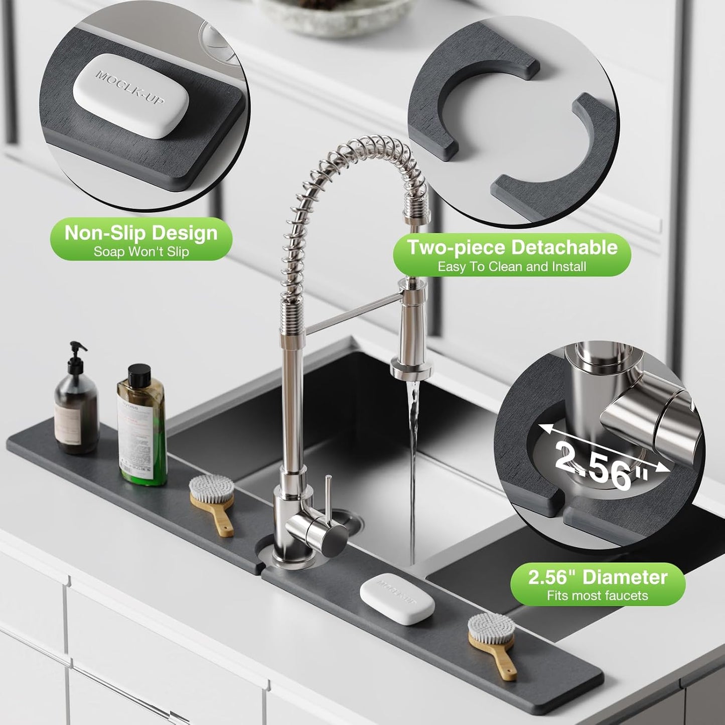 Premium Stone Faucet Mat for Kitchen Sink, 30" x 4" White | Quick Drying & Water Absorbent, Sink Splash Guard Tray for Prevents Moisture Buildup