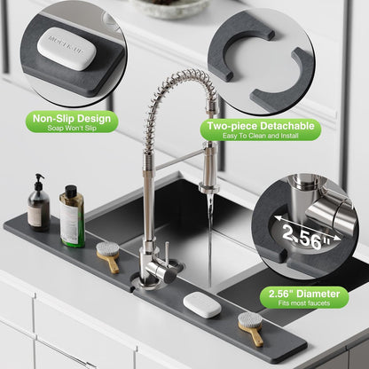 Premium Stone Faucet Mat for Kitchen Sink, 30" x 4" White | Quick Drying & Water Absorbent, Sink Splash Guard Tray for Prevents Moisture Buildup