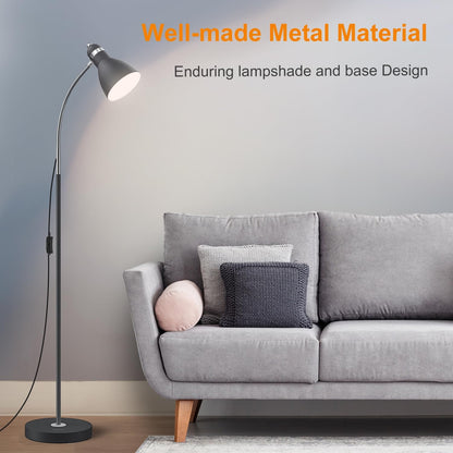 LEPOWER Floor Lamp, Metal Standing Lamp with Adjustable Gooseneck for Dorm | Easy to Assemble, E26 Base, Sturdy Metal Base, Convenient Switch, Task Reading Pole Lights for Office & Bedroom, Living Room
