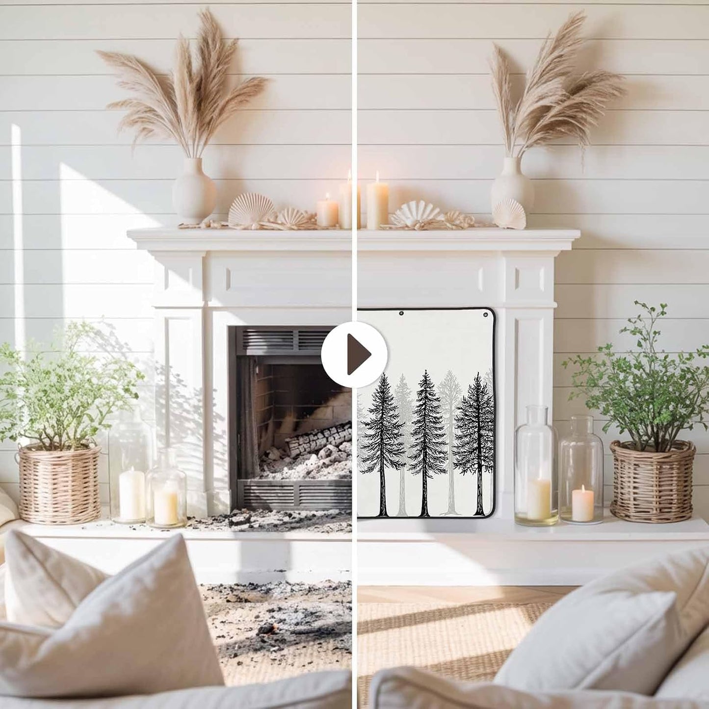 Magnetic Fireplace Cover Oak Tree Forest Fireplace Screen Decorative Black Deep Roots Branches Insulation Fireplace Blocker Blanket Save Energy Fireplace Draft Stopper Covers for Living Room 36x30