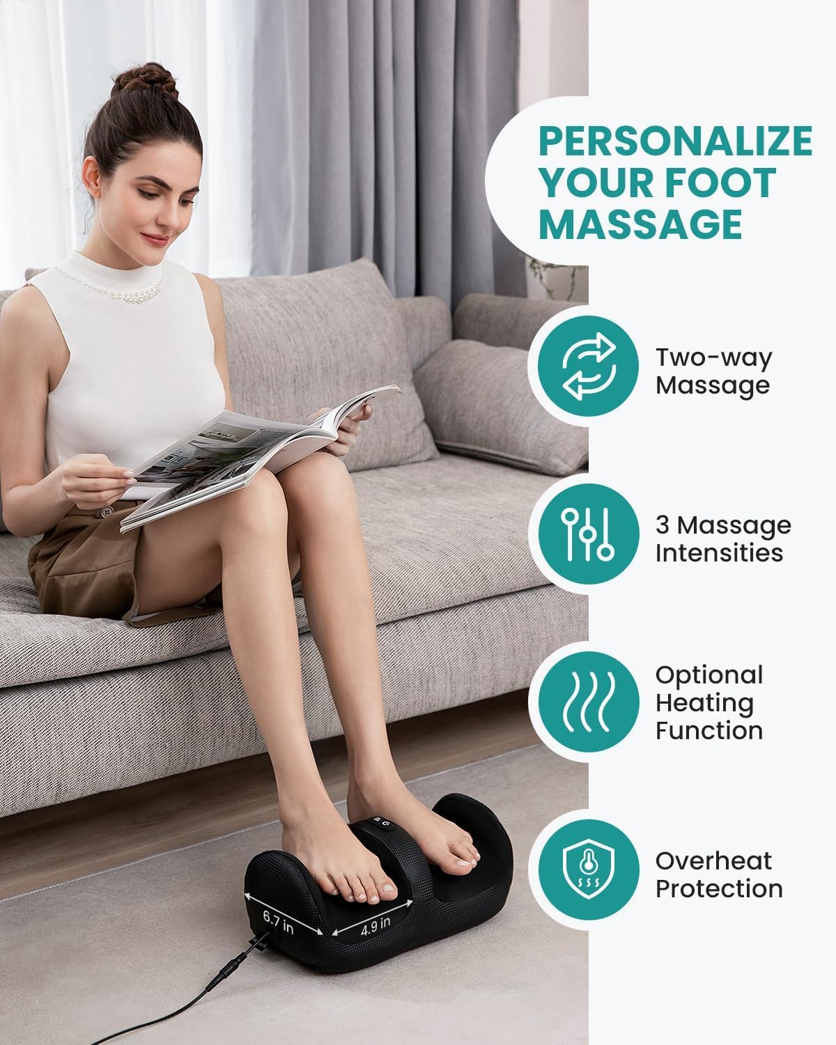 Nekteck Foot Massager with Heat & Foot Roller, Shiatsu Calf Leg Massager | for Circulation and Neuropathy Pain Relief for Feet Care Home Office Gadgets Relaxing Massage Tools Gifts for Women Men Dad