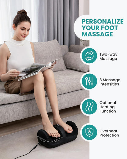 Nekteck Foot Massager with Heat & Foot Roller, Shiatsu Calf Leg Massager | for Circulation and Neuropathy Pain Relief for Feet Care Home Office Gadgets Relaxing Massage Tools Gifts for Women Men Dad