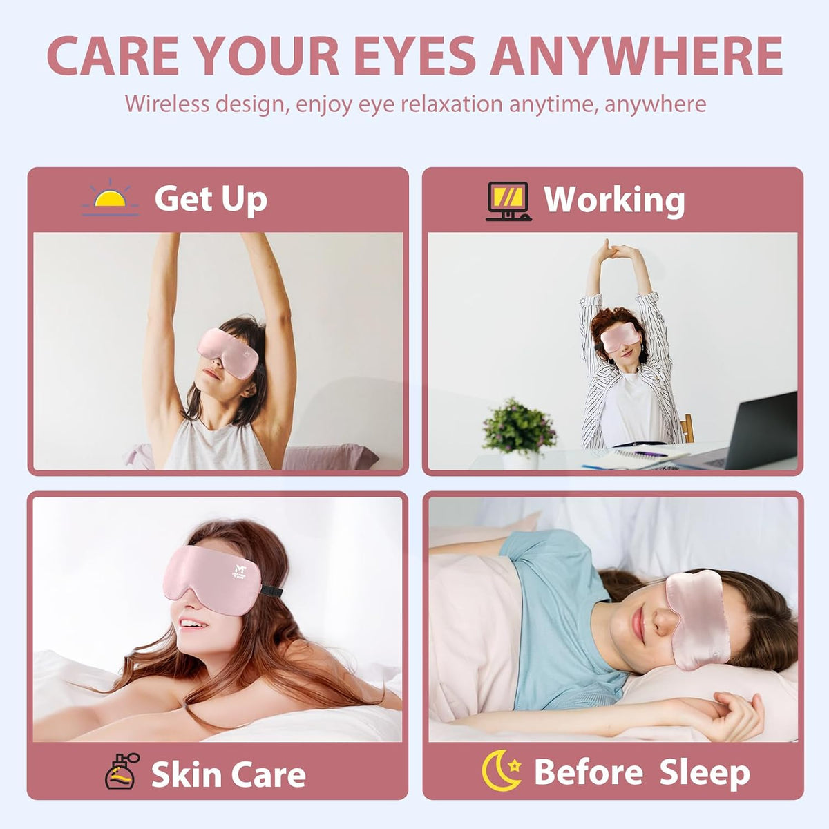 Silk Cordless Heated Eye Mask, Washable Heat Eye Compress for Dry Eye Electric Eye Heating Pad Warm Eye Mask for Eye Fatigue Stye Sinus Blepharitis MGD Gifts for Men Women - MerSun