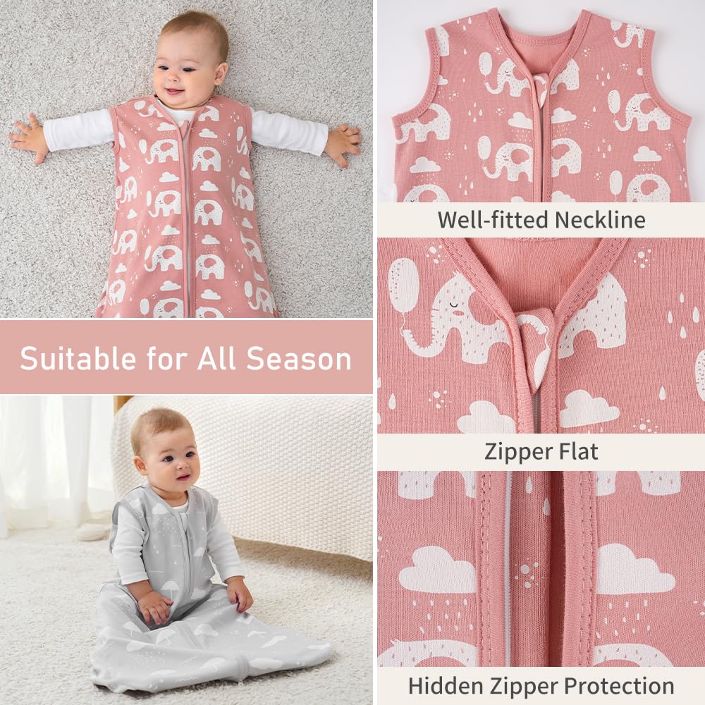 Yoofoss Baby Sleep Sack 0-6 Months Wearable Blanket for Babies 100% Organic Cotton 2-Way Zipper TOG 0.5 Toddler Sleeping Sack 3 Pack, Sleep Sacks