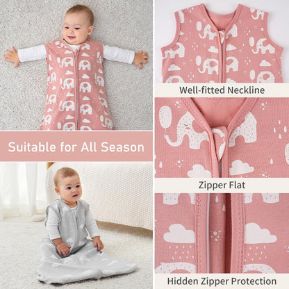 Yoofoss Baby Sleep Sack 0-6 Months Wearable Blanket for Babies 100% Organic Cotton 2-Way Zipper TOG 0.5 Toddler Sleeping Sack 3 Pack, Sleep Sacks