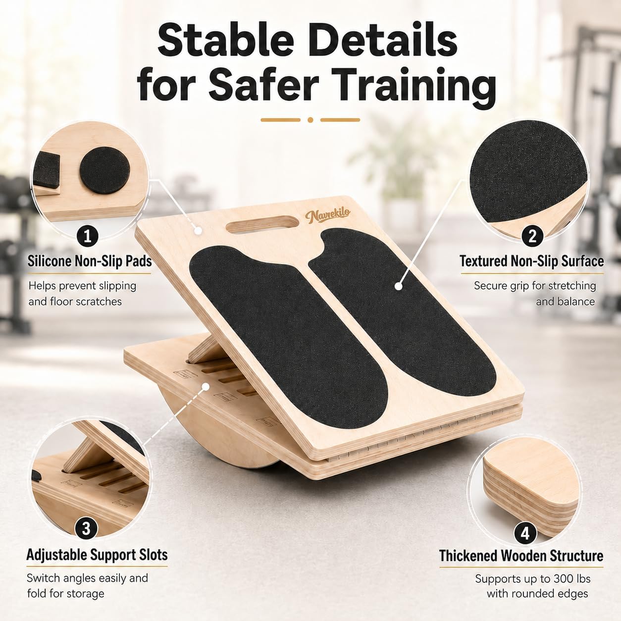 2-in-1 Wooden Slant Board for Calf Stretching & Balance Board | 5-level adjustable calf stretch board for Achilles stretch, ankle mobility, physical therapy, and stability training