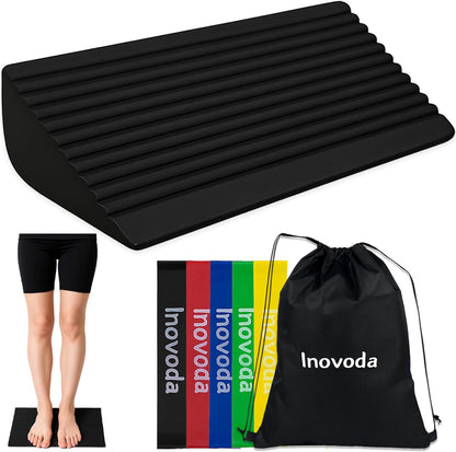 Calf Stretch Board I Slant Board For Calf Stretching & Calf Raise Block for Relief of Plantar Fasciitis, Achilles Tendonitis & Calf Tightness | Calf Stretcher with 5 Resistance Bands & Carry Bag I Ankle Balance Board & Ankle Exerciser Strengthener