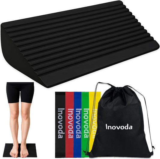 Calf Stretch Board I Slant Board For Calf Stretching & Calf Raise Block for Relief of Plantar Fasciitis, Achilles Tendonitis & Calf Tightness | Calf Stretcher with 5 Resistance Bands & Carry Bag I Ankle Balance Board & Ankle Exerciser Strengthener