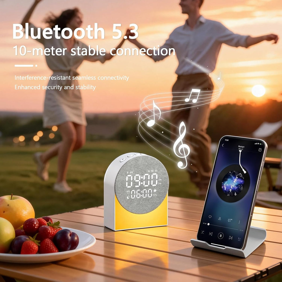 Sunrise Alarm Clock White Noise Sound Machine Night Light, Sound Machine with Speakers Bluetooth Wireless Timer Digital Alarm Clock Rechargeable LED Night Lights for Bedroom Decor Birthday Gift