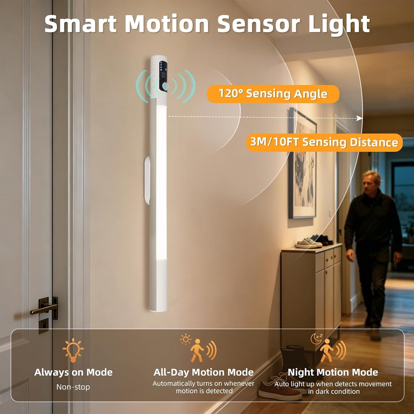 15.2" 2 Pack Motion Sensor Under Cabinet Lighting with Digital Display, 4 Brightness & 3 Color Temperatures, Rechargeable Led Under Cabinet Lights for Closet Cabinet Bedroom Hallway