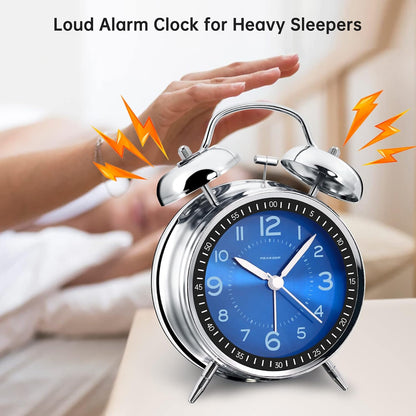 Peakeep Loud Alarm Clock for Heavy Sleepers Adults, Metal 4.5 Inches | Twin Bell Battery Operated Analog Alarm Clocks for Bedrooms Kids' Room Decoration (Jewel Blue)