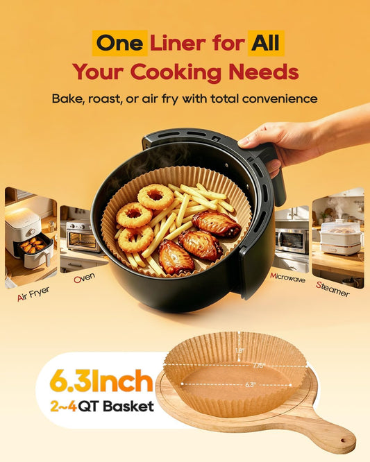 40GSM Air Fryer Liners, 6.5 Inch Air Fryer Liners Disposable, Unbleached Paper For 3-5Qt, Raw Wood Pulp, Double-Sided Silicone, For Health-Conscious Cooks & Busy Families, Square 100pcs
